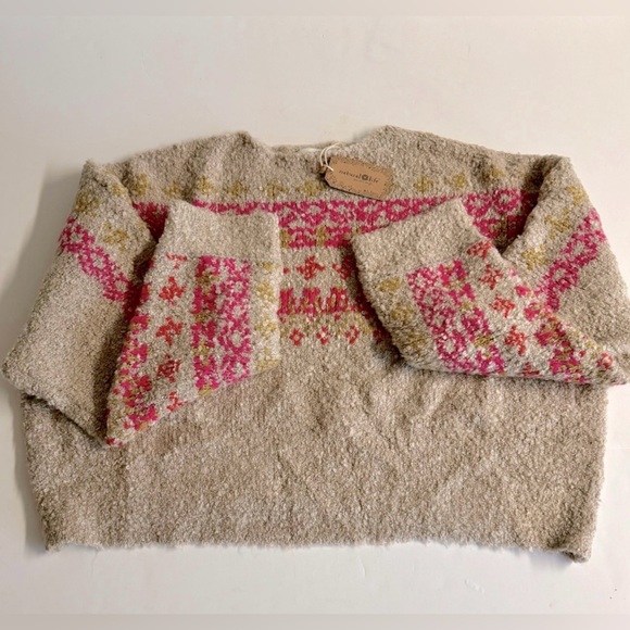 NWT Natural Life Calla Jacquard pullover fairisle tan/pink   wool blend Size XL - Picture 3 of 9